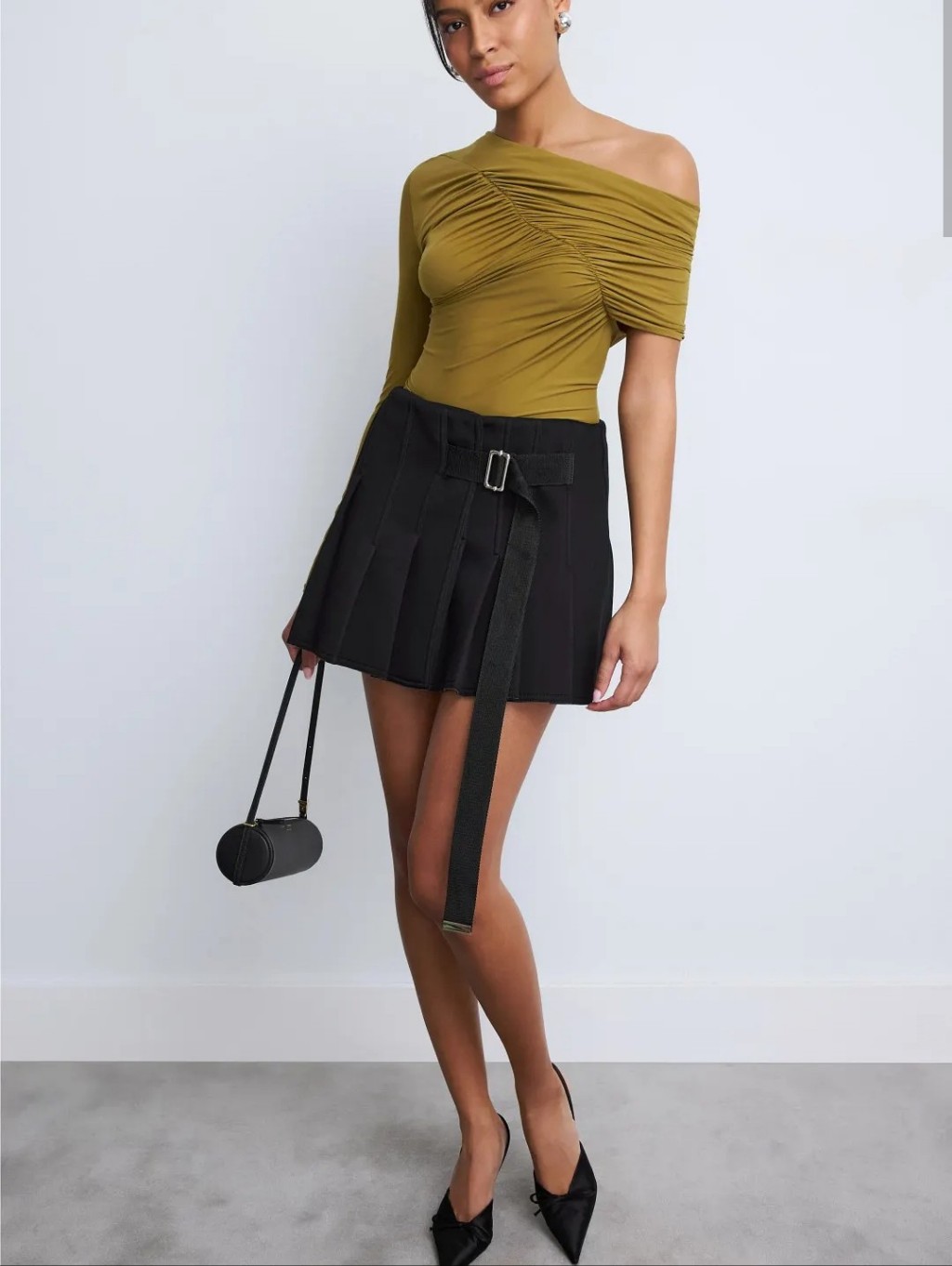Plan C Pleated Buckled Mini Skirt Size 10 Msrp $680 Made In Italy